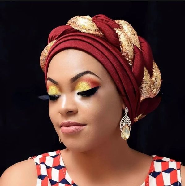 

hijabs women braid turbans latest african headtie ladies sequin head wraps african aso oke winter headtie negerian wedding gele caps 230324, Blue;gray