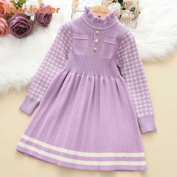 

girl's dresses bear leader autumn winter girls dress 4-8y kids princess party sweater knitted christmas costume baby girl clothes y2303, Red;yellow