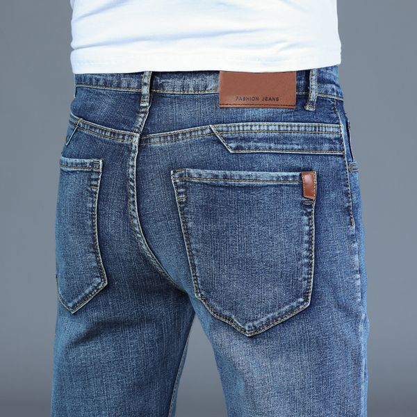 

mens jeans spring autumn smart business fashion straight regular blue stretch denim trousers classic men plus size 2840 230324