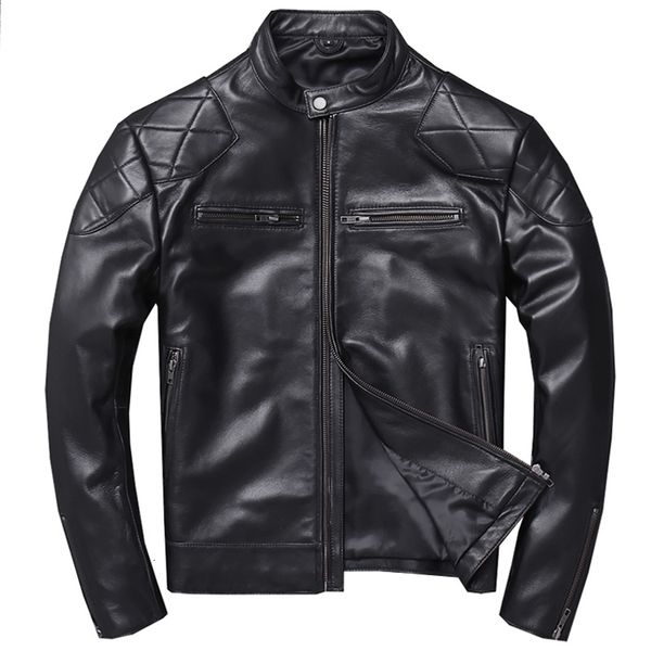 

men's leather faux outlet classic biker genuine leather jacket fashion men's coat quality soft slim sheepskin clothes 230325, Black