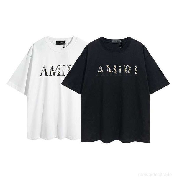 

designer fashion maker mairi letter leopard print cotton crew neck short sleeve tshirt men's and women's lovers largezyxt, White