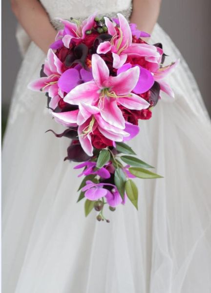 

custom korean wedding bouquet red rose lily purple phalaenopsis bride bridesmaid bouquet7363804