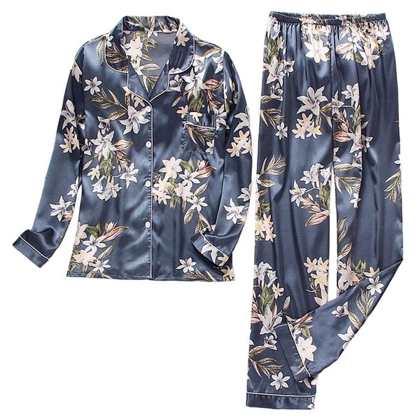 

women's sleepwear autumn winter pajama women silk satin pajamas set long sleeve shirt with trouser sleepwear loungewear female pyjamas, Black;red