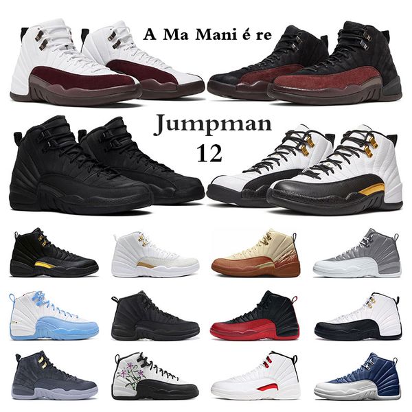 

men basketball shoes 12s jumpman 12 sports sneakers a ma maniere black taxi utility burnt sunrise gym red flu game winter black mens trainer
