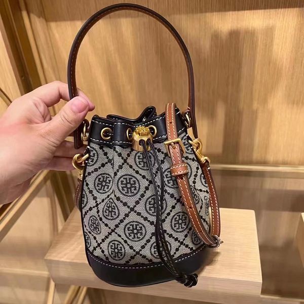 

women drawstring embroidery print bucket bag geometric pu handbag