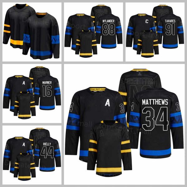 

stitch ice hockey jerseys reversible nylander william alternate matthews tavares marner auston john rielly arenas reverse custom morgan hock, Black;red