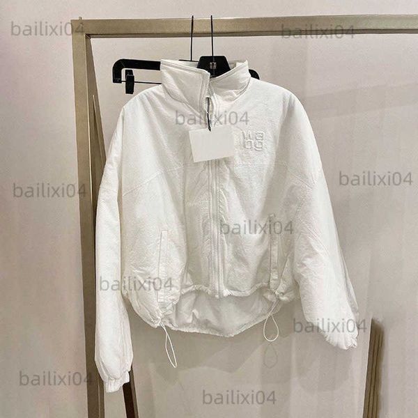 

women's jackets 2022 winter new letter embroidery loose fit cotton drawstring versatile warm short coat t230325, Black;brown