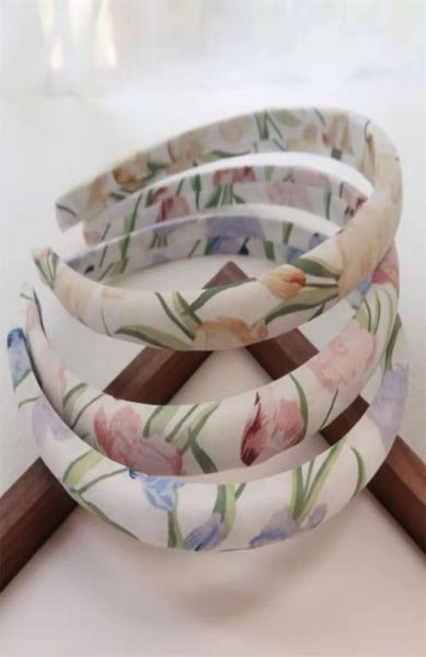 

japan and south korea hair sweet ins midsummer new watercolor tulip french simple hair volume sponge hoop accessories whole4901421, Black;brown