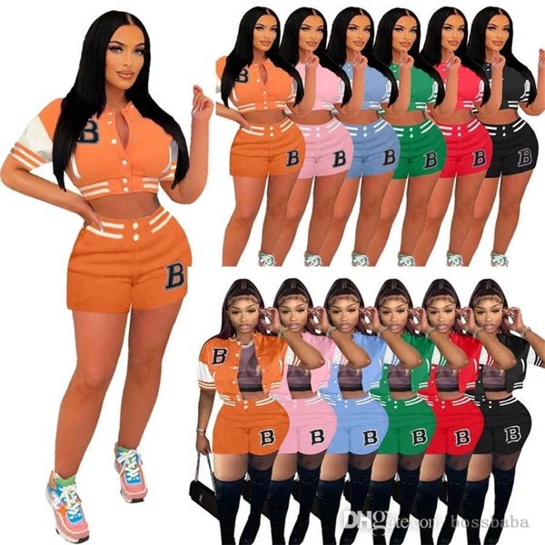 

designer summer tracksuits women sweatsuit set two piece outfits fashionl jackets sport joggers shorts pants baseball varsity suit, Gray