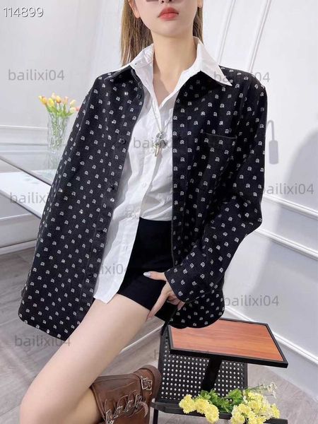 

women's jackets aw 23 early spring new full body diamond small high set denim shirt polo coat long sleeve t230325, Black;brown