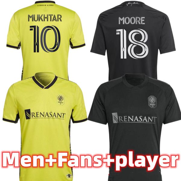 

23 24 soccer jerseys nashville moore mukhtar sc bunbury leal zimmerman zubak 2023 football shirt man in black kit anunga an sapong fafa amic, Black;yellow