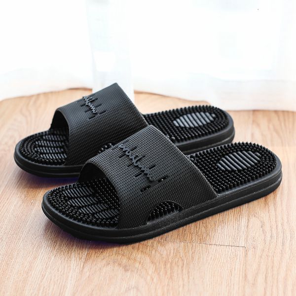 

slippers bathroom men skid particle sole massage shoes rubber pvc women indoor black flat 230325