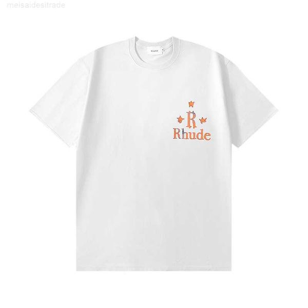 

designer oversize plus cloth brand rhude letter print high street hip hop couple casual loose short sleeve tshirtakg5, White
