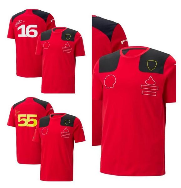 

2023 new f1 formula one racing red uniform racing uniform short sleeve t-shirt men's customization, Black;red