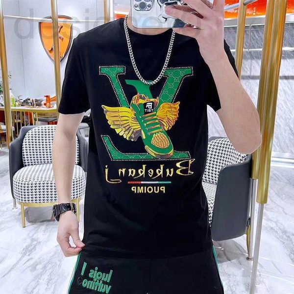 

men's t-shirts designer 2022 summer new men's european fashion brand t-slim shoes print drill youth short sleeve t-shirt d21x, White;black