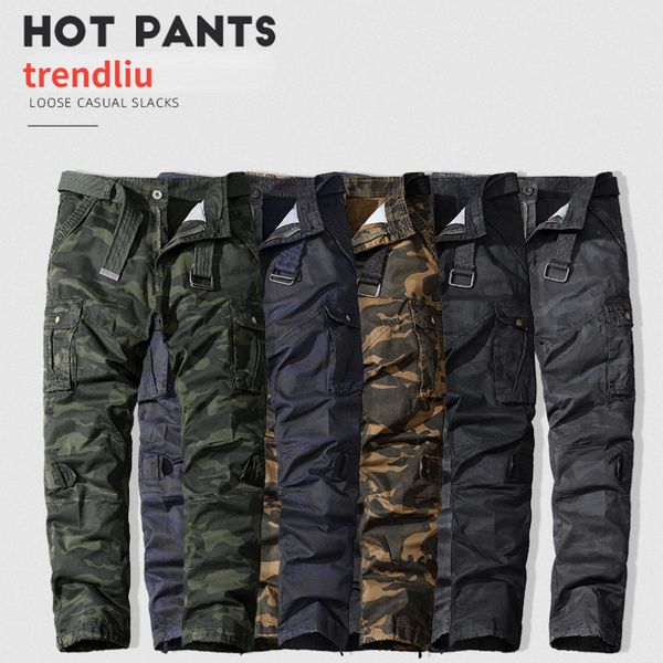 

men's pants men's military trousers casual cotton camouflage cargo pants men outdoor trekking traveling trousers multi-pockets wor, Black