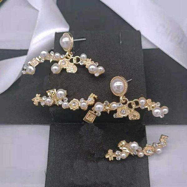 

luxury fashion beautiful motif stud earrings designer letter studded with pearls pendant earring for women jewelry accessory gifts, Golden;silver