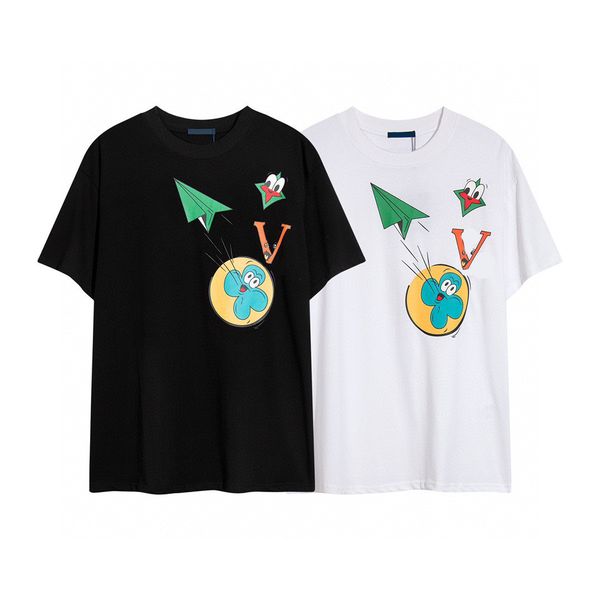 

2023 high-quality tee shirts spring and summer tide brand paper airplane print men's short sleeve fashion trend casual everything round, White;black