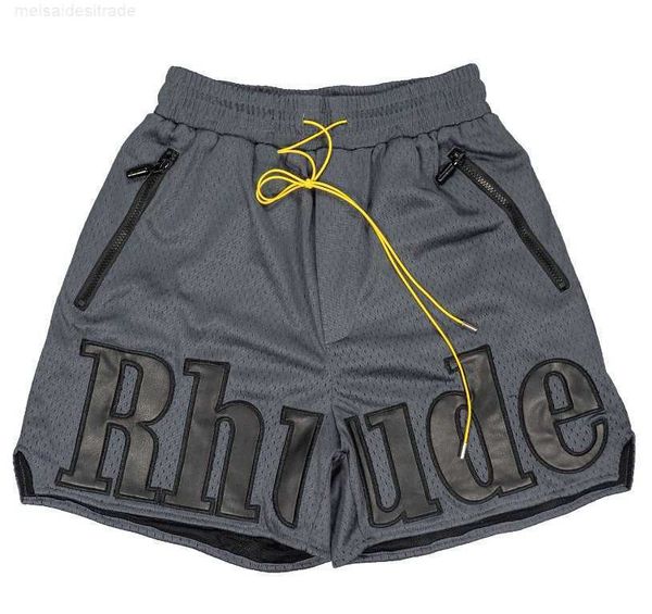 

designer oversize plus cloth rhude street patch patchwork embroidered mesh pants loose breathable casual shorts for men and womenzeb2, Black
