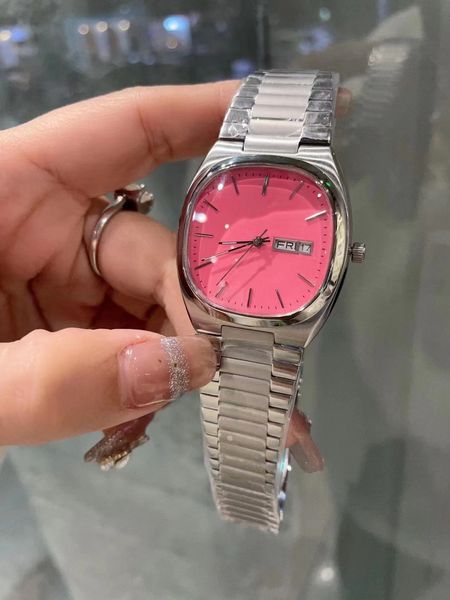 

women's watch vintage square tv new versatile quartz double calendar, Slivery;golden