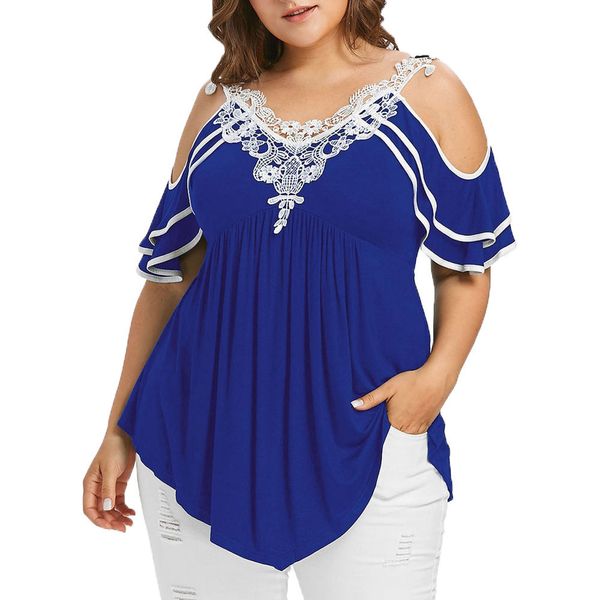 

women's plus size tshirt loose blouses women street wear off shoulder lace tee shirt tunic female clothing plus large size 3xl 4xl 5x, Black