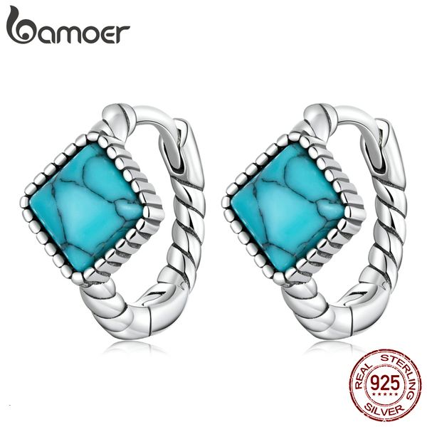 

hoop huggie 925 sterling silver blue square turquoise ear buckles for women simple style twist hoop earrings for women fine jewelry 230324, Golden;silver