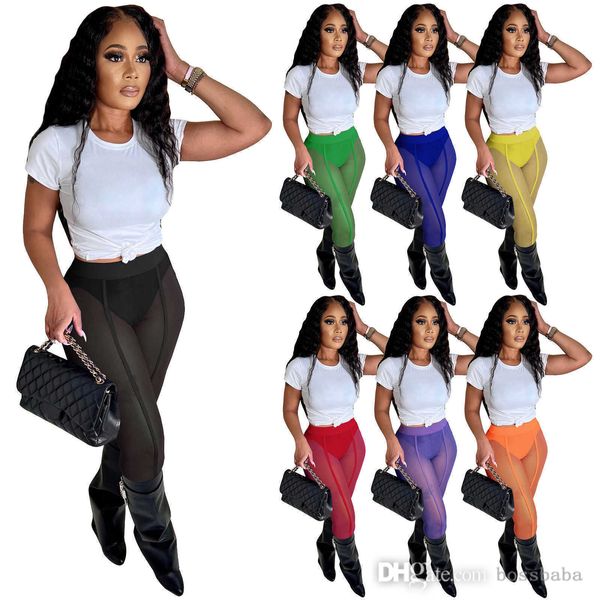 

women mesh leggings trousers designer 2023 slim perspective sheer long pants high waist splicing comfortable yoga pants, Black;white