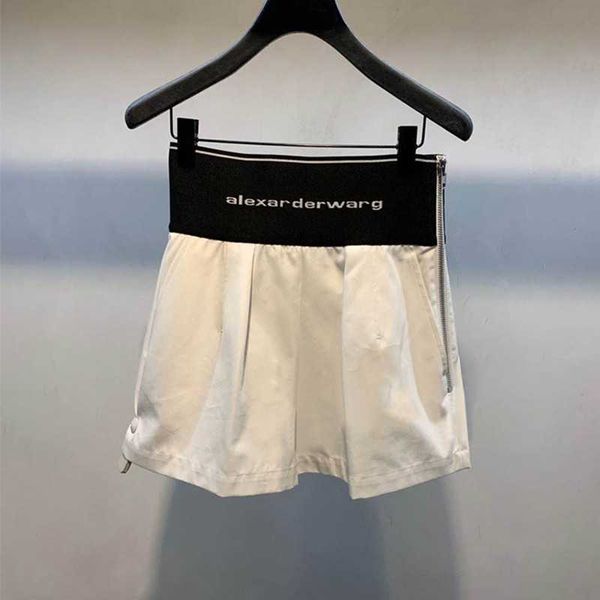 

aw dawang family letter designer new ribbon contrast high waist shorts women's spring/summer 2023 new black side zipper wide leg shorts, Blue