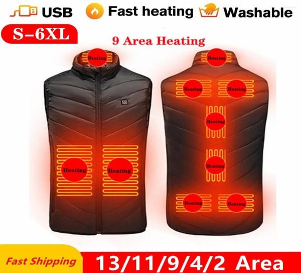 

men039s vests 139 areas heated vest men women usb jacket heating thermal clothing hunting winter blacks6xl1802022, Black;white