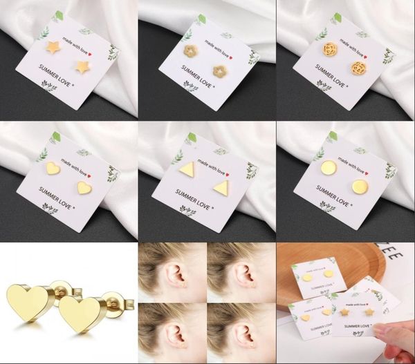 

fashion geometric stud earrings for women handmade heart triangle round star earring minimalist stainless steel jewelry 2376 y22319932, Golden;silver