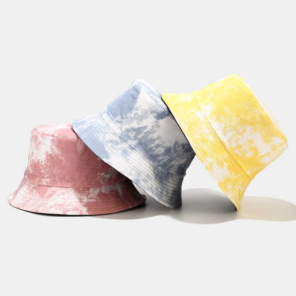 

wide brim hats trendy bucket hat foldable fisherman hat tie-dye fashion panama double-sided wearing travel hip-hop sun hat for women men p23, Blue;gray