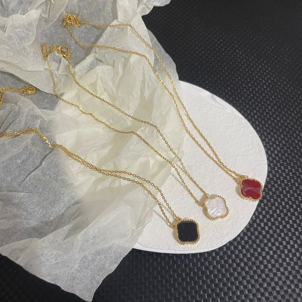 

luxury fashion brand necklace clover lucky necklaces black white red gold chain for women&girl valentine's mother's day engagement, Silver