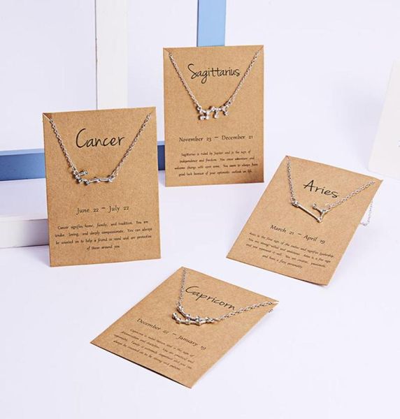 

12 constellation zodiac necklace horoscope sign zircon korean jewelry star galaxy libra astrology women necklace gift with retail 7261450, Silver