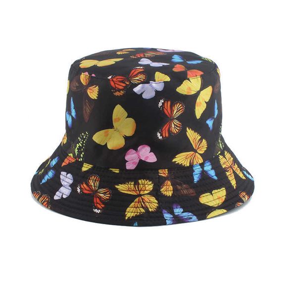 

wide brim hats 2021 new fashion butterfly bucket hats panama beh sun hat cap summer reversible fisherman hat bob hip hop gorros p230311, Blue;gray