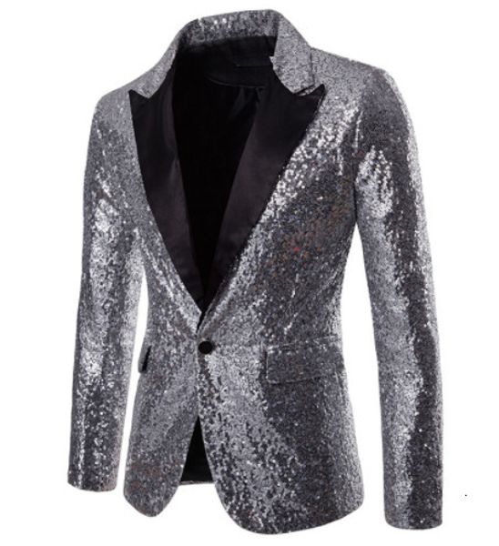 

gorgeous rose gold men show coat men's shiny sequins suit jacket blazer one button tuxedo for party wedding banquet prom 220310, White;black