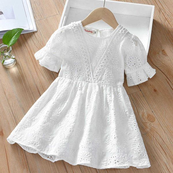 

girl's dresses casual fashion clothes summer baby girls short sleeve hollowed out cotton white princess kids party y2303, Red;yellow