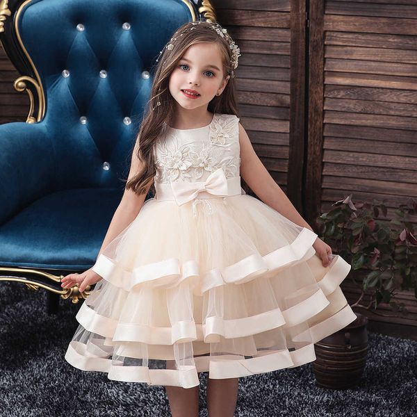 

girl's dresses kids elegant pearl cake princess s for wedding evening party embroidery flower clothes y2303, Red;yellow