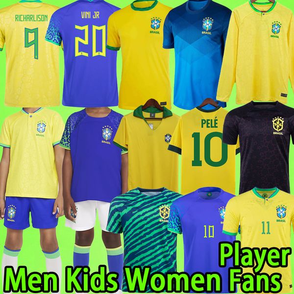 

brazils soccer jerseys 2022 men kids kit women brasil retro 1970 pele uniform vini jr alisson 20 21 22 23 long sleeve camisetas de futbol 20, Black;yellow