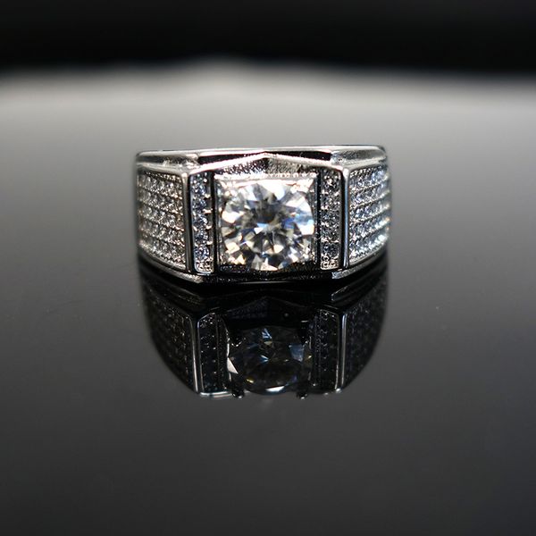 

1ct d color emerald moissanite men ring 925 sterling silver 18k gold plated engagement rings for man jewelry wholesale, Slivery;golden