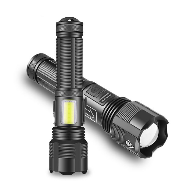 

tactical cob flashlight xhp50 led torch light xhp70.2 4-core usb rechargeable 5 modes waterproof flashlights zoomable camping hand torches