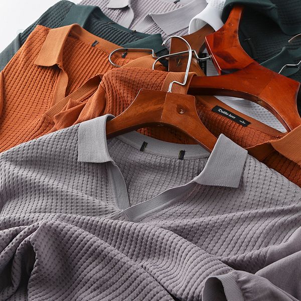 

men's polos knitted cool ice silk fabric summer thin breathable elastic short sleeve t-shirt men's business casual polo shirt v-ne, White;black