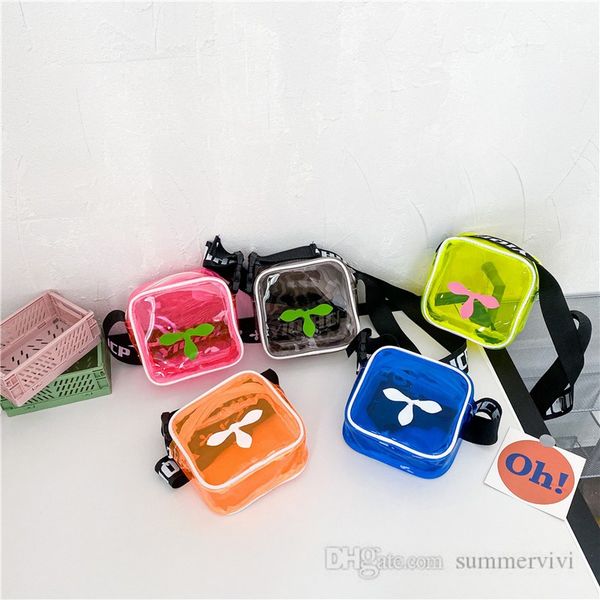 

kids printed transparent jelly handbags boys girls pvc candy color one-shoulder bag children crossbody square bags z1083, Black