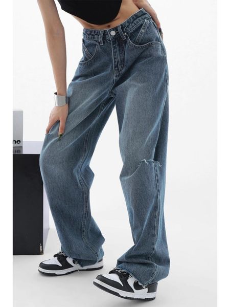 

women's jeans houzhou harajuku y2k baggy jeans women kpop street style oversize wide leg denim trousers female retro grunge pants hollo, Blue
