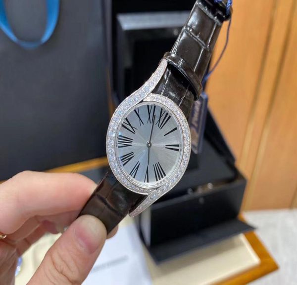 

designer ladies watch cowhide strap sapphire mirror glass 32mm quartz movement diamond bezel7791291, Slivery;golden