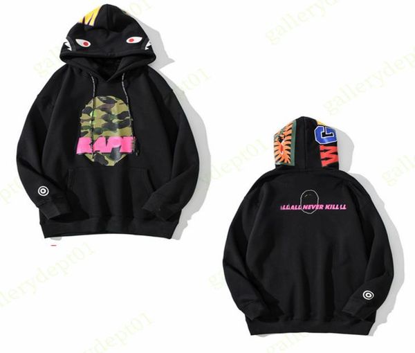 

mens hoodie designer hoodies shark color stitching fake zipper pattern women sweatshirts reverse the letters sweaters tie dye hood8177379, Black