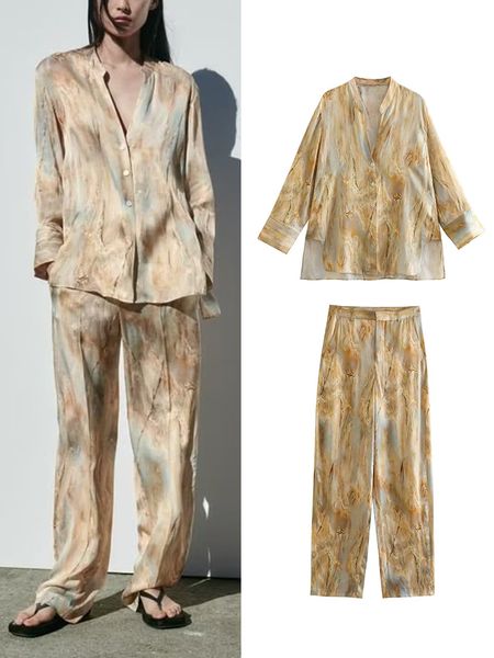

women's two piece pant's pants sets shirts set 2023 spring summer 2 pieces trousers tie dye asymmetric high waist straight suit 23, White