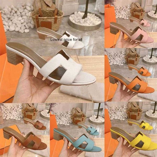 

women slippers high heel sandals high heeled sanda leather slipper designer slides classic flat ladies summer beach shoes with box, Black