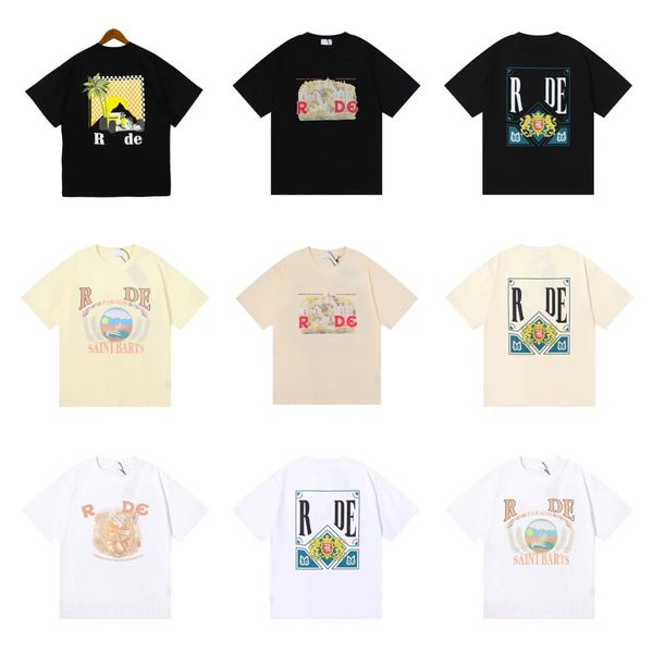 

rhude womens t shirt tees designer casual fashion short sleeve europe america men women round neck tshirts, White