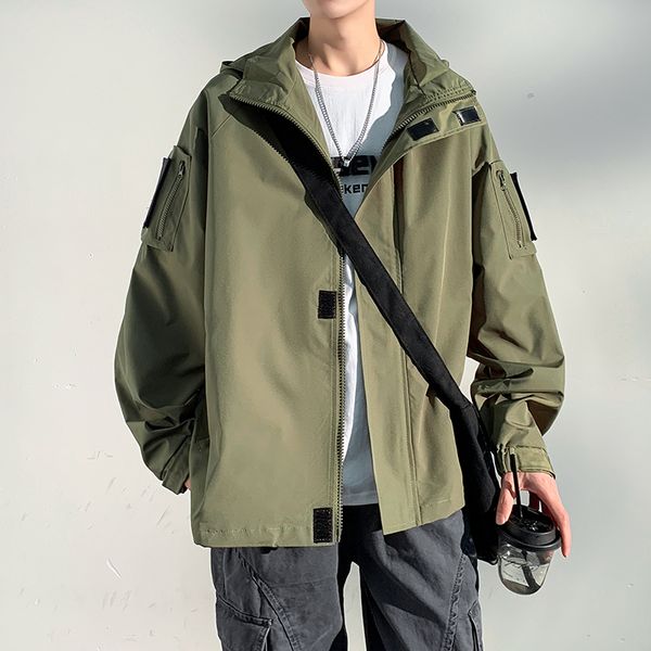 

men's jackets men streetwear loose zipper hoody jacket windbreaker harajuku black khaki hipster cargo outwear coats 230325, Black;brown
