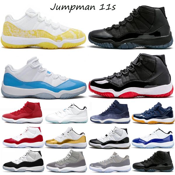 

box with jumpman 11s basketball shoes yellow snakeskin cherry cool grey white bred space jam sports women trainers sneakers 36-47